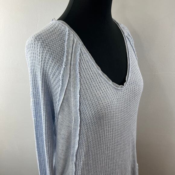 We The Free People Blue Catalina Top Thermal Waffle Knit Ruffled Hem Sz S Small - Picture 7 of 10